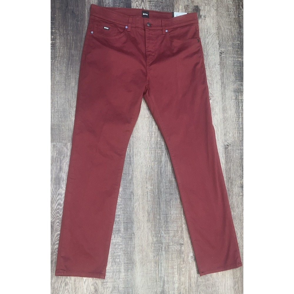 NEW-BOSS Hugo Boss~32x30~H-Delaware5 Slim Fit Trouser Mens Dark Red Stretch